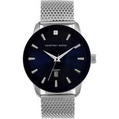 Geoffrey Beene Metalized Blue Bezel Diamond Accent Mesh Watch, Silver One Size