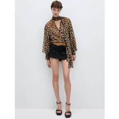 Blouses Mango Leopard-print blouse with collar and bow brown Woman Brown