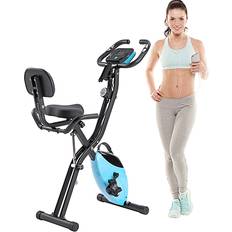 Shein OSQI Folding Exercise Bike Fitness Upright and Recumbent XBike with Level Adjustable Resistance Arm Bands and Backrest