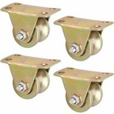 DIY Accessories GROOFOO Industrial Wheel Directional Wheel Rigid Steel Wheel Caster, U-Groove Wheels for Sliding Gate, Wire Rope Rail, Reverse Track, Set of 4