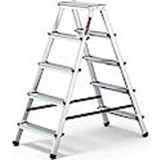 Hushållsstege Drabest 5-Stegs Aluminium Dubbelsidig Hushållsstege 125kg Kapacitet Stegstege med Arbetsstegeplattform Stegar Multifunktion Stegsteg 5 Steg 46 X 109 X 16 Cm
