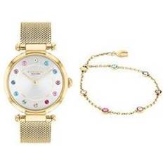 Coach Ladies Cary Gold IP Rainbow Crystal Mesh and Bracelet Gift Set, Gold