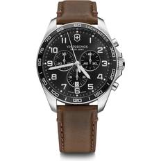 Victorinox Wrist Watches Victorinox FieldForce Classic Chrono Premium Swiss for Men Analog Wristwatch Great Gift for Birthday, Holiday & More Black Dial, Brown Leather