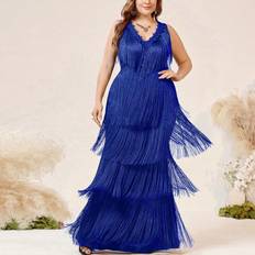 Shein Plus Lace Patchwork Exaggerated Tiered Fringe Elegant Mermaid Evening Dress Heavy Work