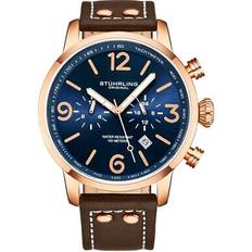 Stührling Watches Stührling 3956 3 aviator chronograph date brown leather