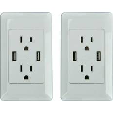 Green Wall Outlets GREENCYCLE 2 Pack 2A Smart Dual USB Charger Wall Plate Outlet Socket 15A AC Power Outlet Charging Receptacle White Adapter ETL Listed