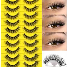 Shein 10 Pairs Fluffy Eyelashes with Clear Band, Natural Soft Eyelashes, Crisscross & Curled Cat Eye Lashes, Artificial Faux Mink Strip Lashes
