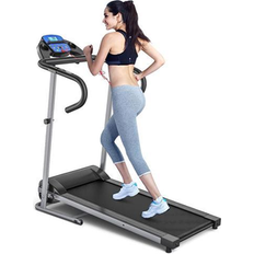 Cardio Machines kolitt GYMAX Folding Treadmill Electric Motorized Running Walking Machine with LCD Monitor 12 Preset Program & Heart Rate Sensor Compact Home Gym