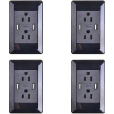 Green Wall Outlets GREENCYCLE 4 Pack 2A Smart Dual USB Charger Wall Plate Outlet Socket 15A AC Power Outlet Charging Receptacle Black Adapter ETL Listed