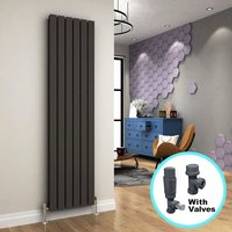 Elegant 1800 456 Vertical Double Designer Vertical Column Radiator Panel + Anthracite Thermostatic Radiator Valves
