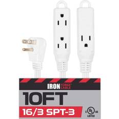 10 Ft Extension Cord with 3 Electrical Power Outlet 16/3 Durable White Cable