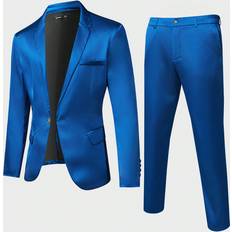 Shein Suits Shein Men Fashion Clothes Slim Fit Blue Woven Suit Jacket And Pants Set Lightweight Breathable For Summer Business Casual Party Nightclub