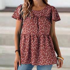 Florals Blouses Shein Ditsy Floral Print Butterfly Sleeve Peplum Blouse