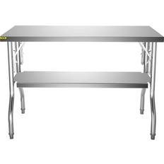 VEVOR Commercial Worktable Workstation 48x30 Inch Folding Commercial Prep Table, Double-Shelf Stainless Steel Folding Table, Kitchen Work Table with 772 lbs Load Silver Stainless Steel Kitchen Island
