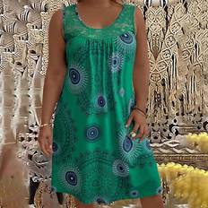 Shein Plus Loose Fit Sleeveless Dress With Round Neckline And FullFrame Print For Casual Summer Wear