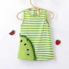 M Dresses Shein Baby Girl Summer Striped Spliced Ruffle Trim Sleeveless Casual Dress With Round Neck