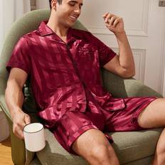 Men - Silk Sleepwear Shein Contrast Trimmed Artificial Silk Jacquard Mens Pajama Set