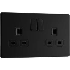 BG Electrical Double Switched Power Socket, 13A, Matt Black