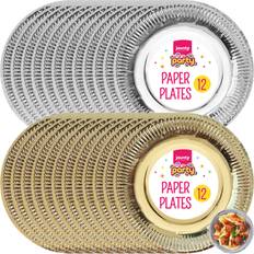 SOL 12-48pk silver paper plates 9 inch round disposable party tableware events