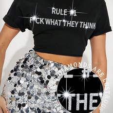 Sequins T-shirts Shein Plus Slogan Graphic Short Sleeved TShirt RULE WHAT THEY THINK