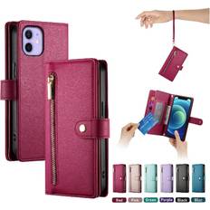 Apple iPhone 12 mini Wallet Cases GANGXUN Red Flip Case for iphone 12 Mini Wrist Strap Wallet Compartment Kickstand Multifunctional Card Slots