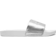 Polyurethane - Women Slides Calvin Klein Jeans Pearlised Logo - Bright White/Silver