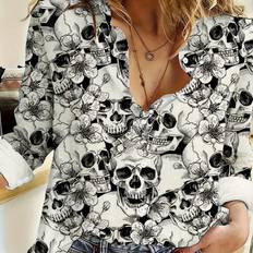 Shein Blouses Shein Skull Print Button Front Blouse