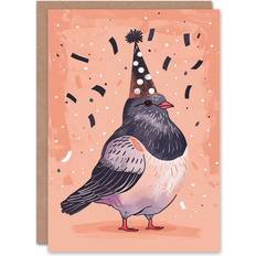 Polka Dots Cards & Invitations ARTERY8 Greeting Card Chubby Pigeon Cute Bird in Party Hat for Him