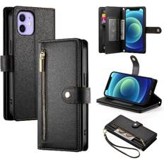 Apple iPhone 12 mini Wallet Cases GANGXUN Black Flip Case for iphone 12 Mini Wrist Strap Wallet Compartment Kickstand Multifunctional Card Slots