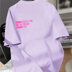 Purple Tops Shein Oversized Graphic Tee Summer Tops For Teen Girls Casual Loose Fit Short Sleeve Purple TShirt