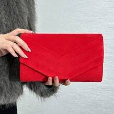 Dam - Röda Kuvertväskor Shein SIIZA Red Lady Velvet Evening Clutch Handvska Formell Party Clutch Fr Kvinnor Med Kedjerem