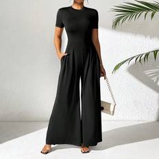 Shein Short Sleeve Wide Leg Jumpsuit For Women Casual And LooseFitting Summer