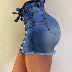 Denim - Denim Skirts Shein High Waist Paper Bag TieFront Bodycon Denim Skirt