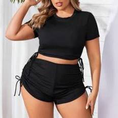 Dam - Stretch Tankinis Shein Plus Dam Sommar Strand Mode Solid Dragstring Side Tankini Set