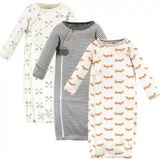 Organic/Recycled Materials Nightgowns Touched By Nature Sold Hudson Childrenswear, Organic Cotton Zipper Long-Sleeve Gowns 3pk Orange Fox Preemie