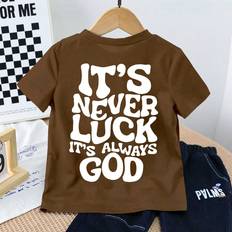 Brown T-shirts Shein Summer New Boys Brown ShortSleeved TShirt With Letter Print