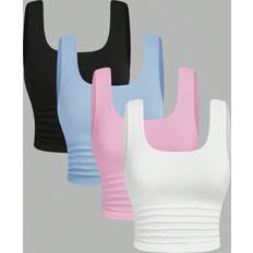 Pleats Tank Tops Shein Womens Knitted Tight Casual Tank Top In Four Colors