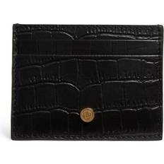 Croc-Embossed Leather Card Holder - black - One