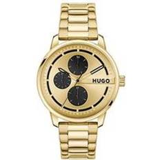 HUGO Gents #STAMP MULTI Gold IP Bracelet Watch, Gold, Men