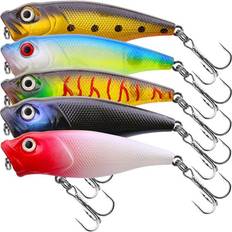 5Pcs Fishing Popper Lure, Fish Baits Bass Hard Lures 3D Eyes Poppers,Topwater Lures Bass Lures Fishing Hard Baits
