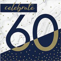 Creative 60th birthday party napkin navy blue & gold age 60 paper napkins serviettes x 16