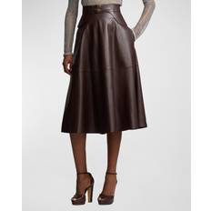 Leather Skirts Ralph Lauren Collection Millie Buckle-Trim Lambskin Skirt in Mocha