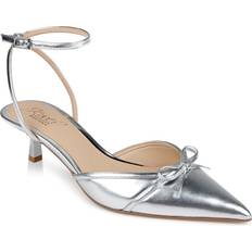 Jewel Badgley Mischka Women's Talasia Kitten Pumps Silver Metallic Leather 9.5M