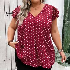 Red Blouses Shein Plus Red Polka Dot Printed Batwing Sleeve Blouse