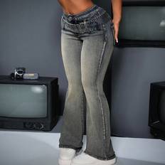 Shein Byxor & Shorts Shein Kvinnor Casual utsvngda jeans med metallspnne dekoration