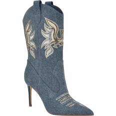 Guess Women Boots Guess Women's Rasima Denim Rhinestone Embellished High Heel Western Boots Blue Denim 9.5M