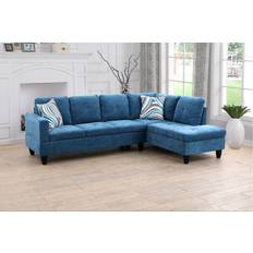Ebern Designs Upholstered Sectional Blue Sofa 97" 2pcs 4 Seater