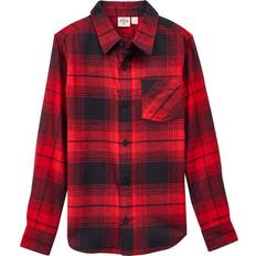 L Shirts Outdoor Kids Flannel Button-Down Long-Sleeve Shirt for Red/Black