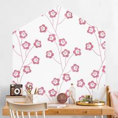 Papeles pintados Klebefieber Papier peint hexagonal autocollant avec dessins Motif naturel fleurs délicates en rose