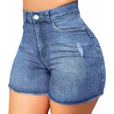Shein Summer Sexy High Waist Slim Fit Denim Shorts With Distressed Holes And Frayed Edges